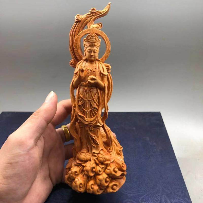 崖柏黄杨木雕渡海观音佛像实木摆件家居佛堂供奉保平安工艺收藏品