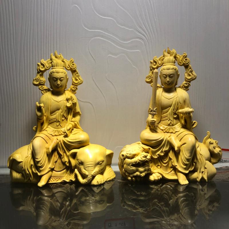 黄杨木雕文殊普贤菩萨象人物佛像
