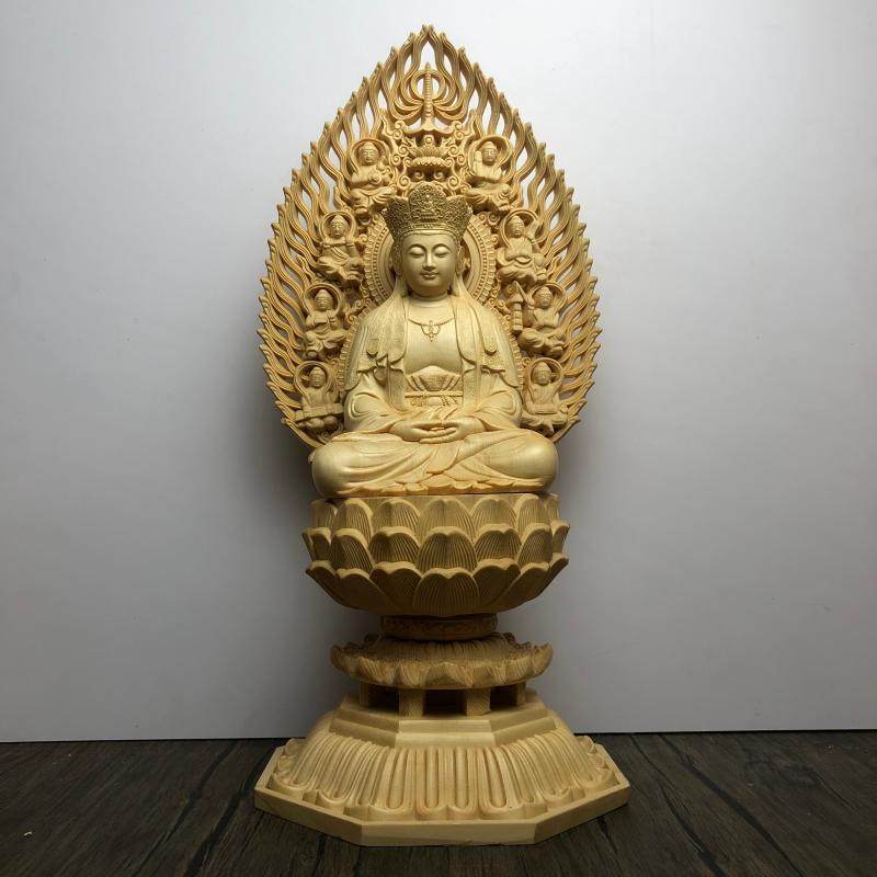 桧木精雕普陀山毗卢遮那佛观音菩萨佛门教主摆件家居寺庙供奉饰品
