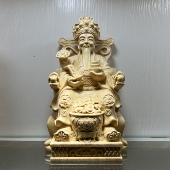 桧木雕大号招财进宝文财神爷实木摆件家居办公室开业礼品供奉佛像