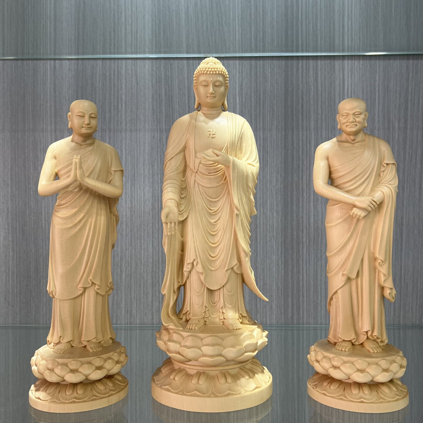 桧木雕阿弥陀佛站像阿难迦叶尊者如来侍者佛像摆件家居供奉工艺品