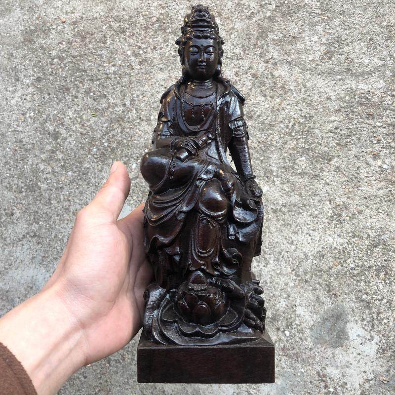 越南沉香木雕持经自在观世音菩萨佛像摆件家用佛堂供奉装饰工艺品