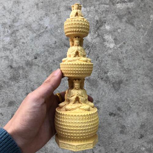 半手工实木黄杨木精雕摆件供奉