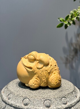 小叶黄杨木雕金蟾香插实木手把件