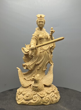 木雕九天玄女神像实木供奉摆件