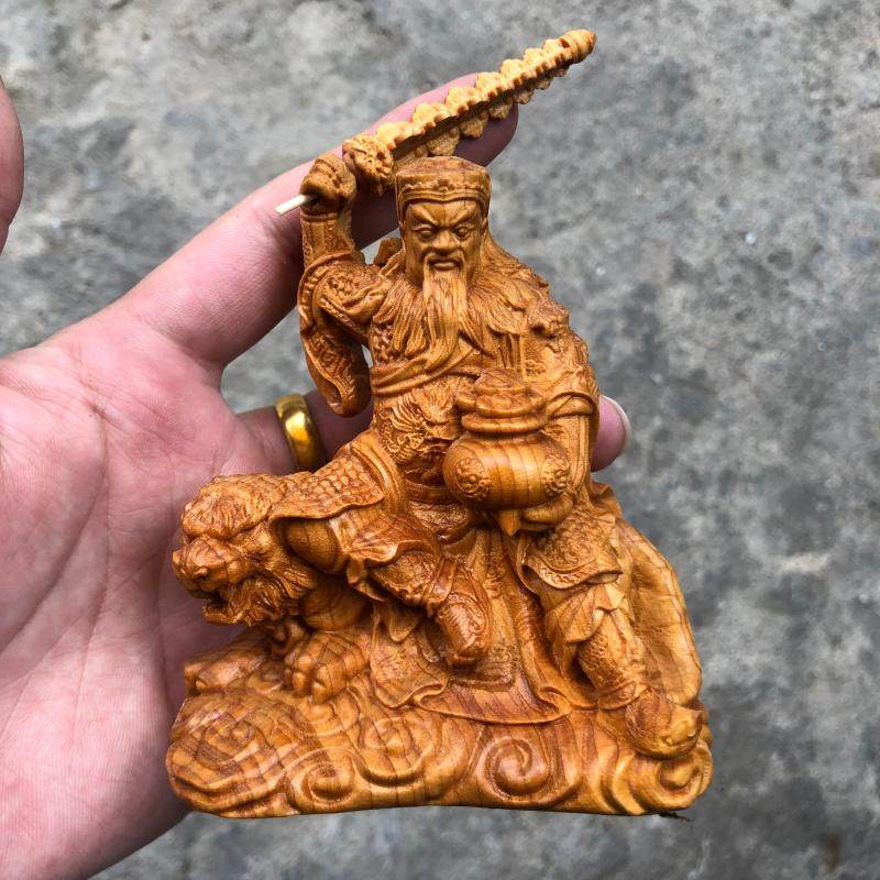 崖柏木雕黑虎玄坛赵元帅赵公明实木道家财神家居寺庙车载装饰摆件