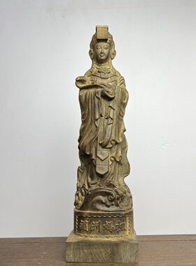 沉香木精雕湄洲妈祖神像实木摆件