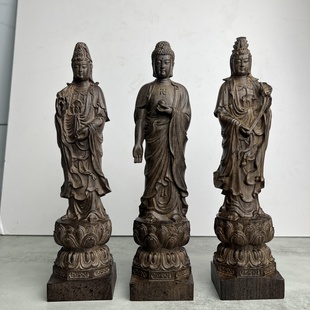 越南沉香木西方三圣阿弥陀佛观音大势至菩萨实木摆件家用供奉佛像