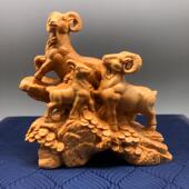 崖柏黄杨木雕生肖羊三阳开泰摆件家居客厅车载招财风水装 饰工艺品