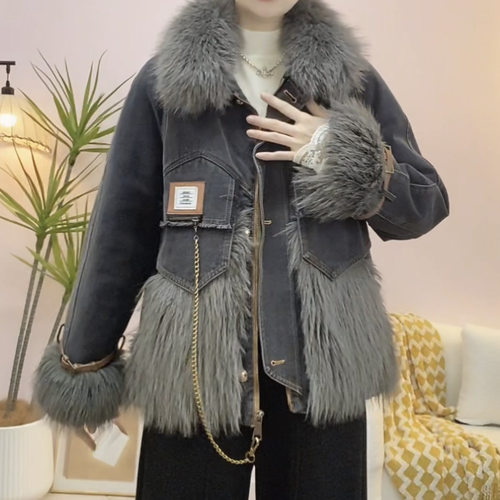 2025年秋冬品牌新品时尚气质显瘦保暖短款牛仔拼接羽绒服外套017