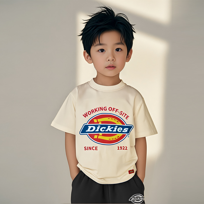 Dickies童装2025新款纯棉儿童短袖T恤舒适透气吸汗圆领纯棉上衣潮