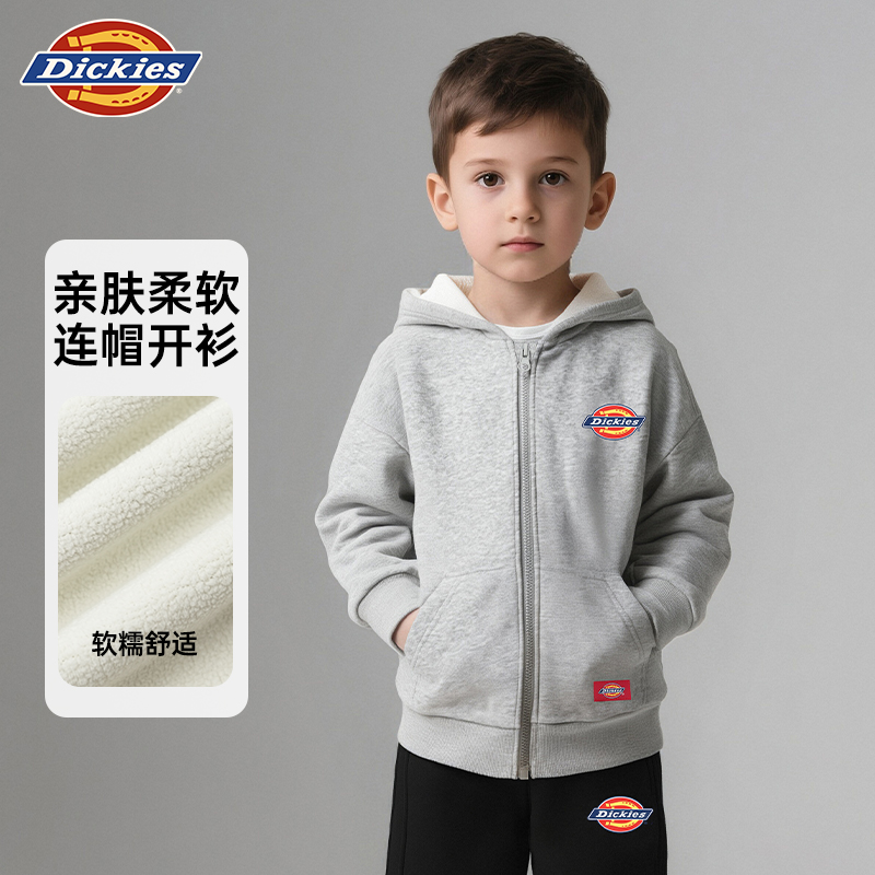 Dickies童装女童外套2025新款秋冬连帽开衫儿童秋季宽松休闲外套