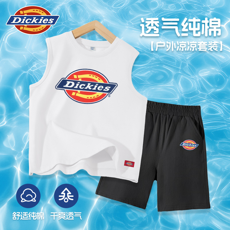 Dickies儿童2025夏季新款宽松透气薄款休闲吸汗印花无袖短裤套装