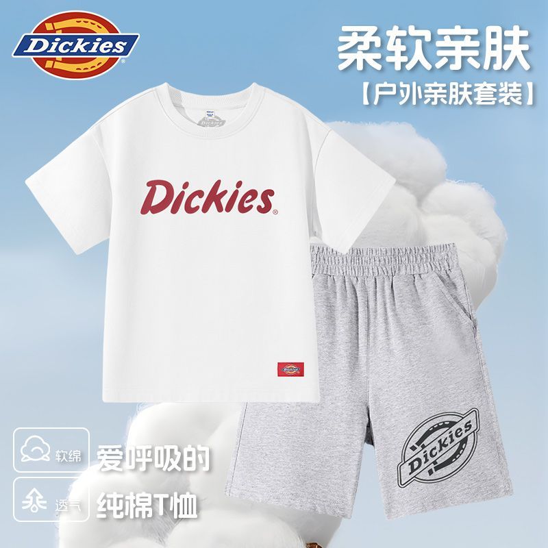 Dickies儿童2025新款夏季印花宽松百搭纯棉透气爆款T桖短裤两件套