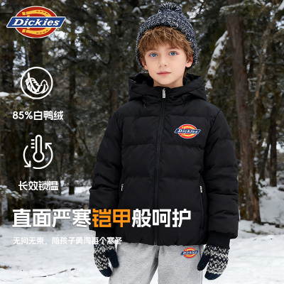 Dickies儿童中长款羽绒服2025冬季新款男女童加厚保暖白鸭绒外套