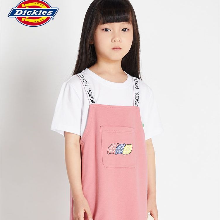 Dickies 女童可爱LOGO印花背带裙夏装蜡粉色纯棉裙子222G30LSD45