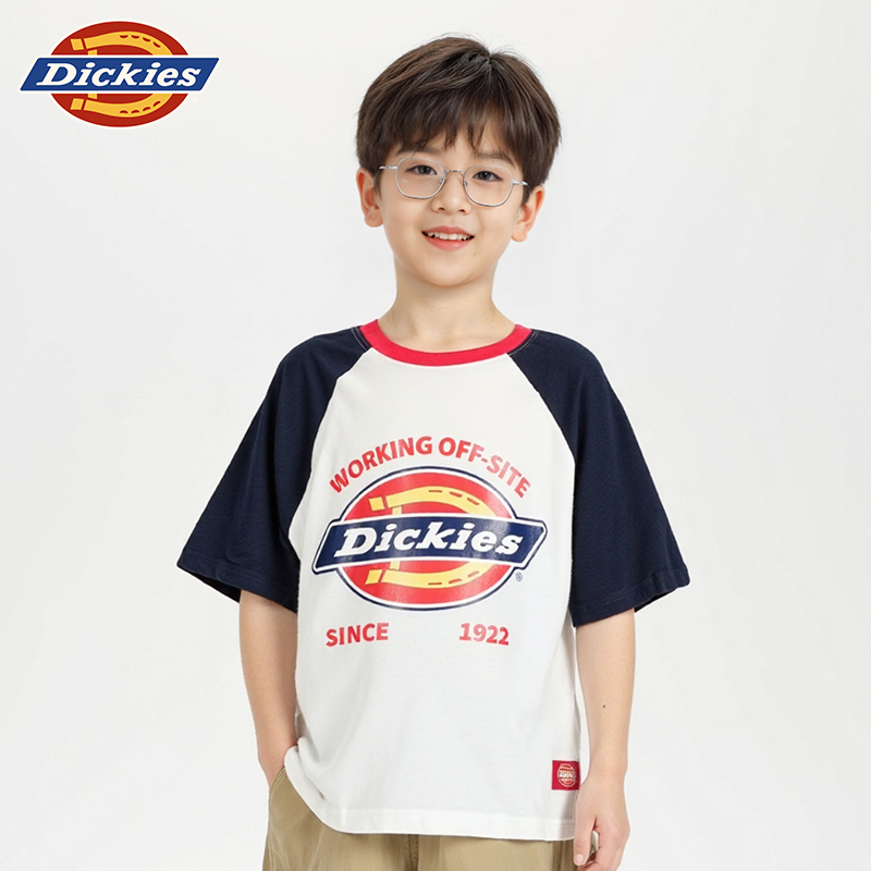 Dickies儿童2025新款夏季宽松印花纯棉短袖T恤吸汗透气不闷汗圆领
