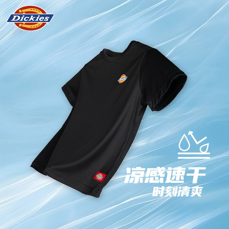 Dickies速干T恤2025年短袖宽松黑色休闲的夏季透气男童圆领印花