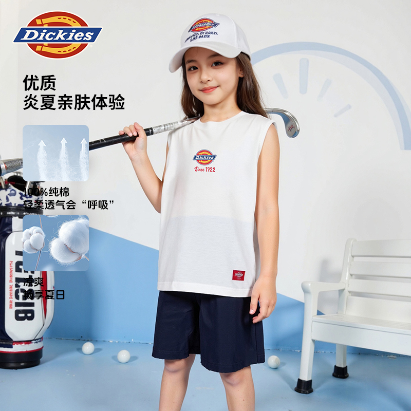 Dickies儿童2025新款夏季宽松透气薄款吸汗休闲印花无袖短裤套装