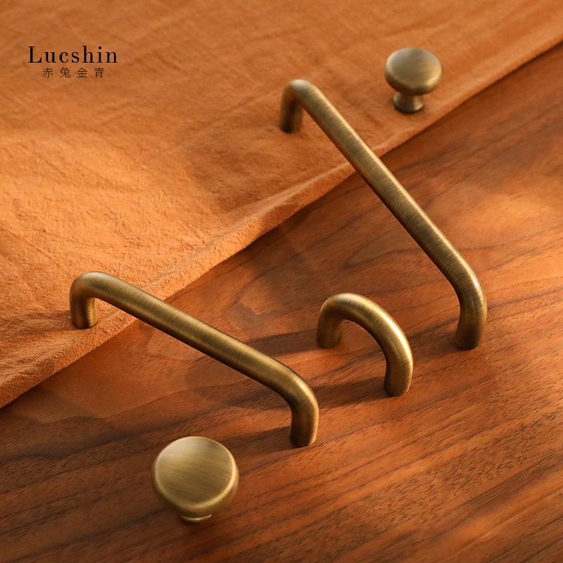 复古黄铜拉手中古风古铜色轻奢简约橱柜门抽屉把手衣柜门小拉手