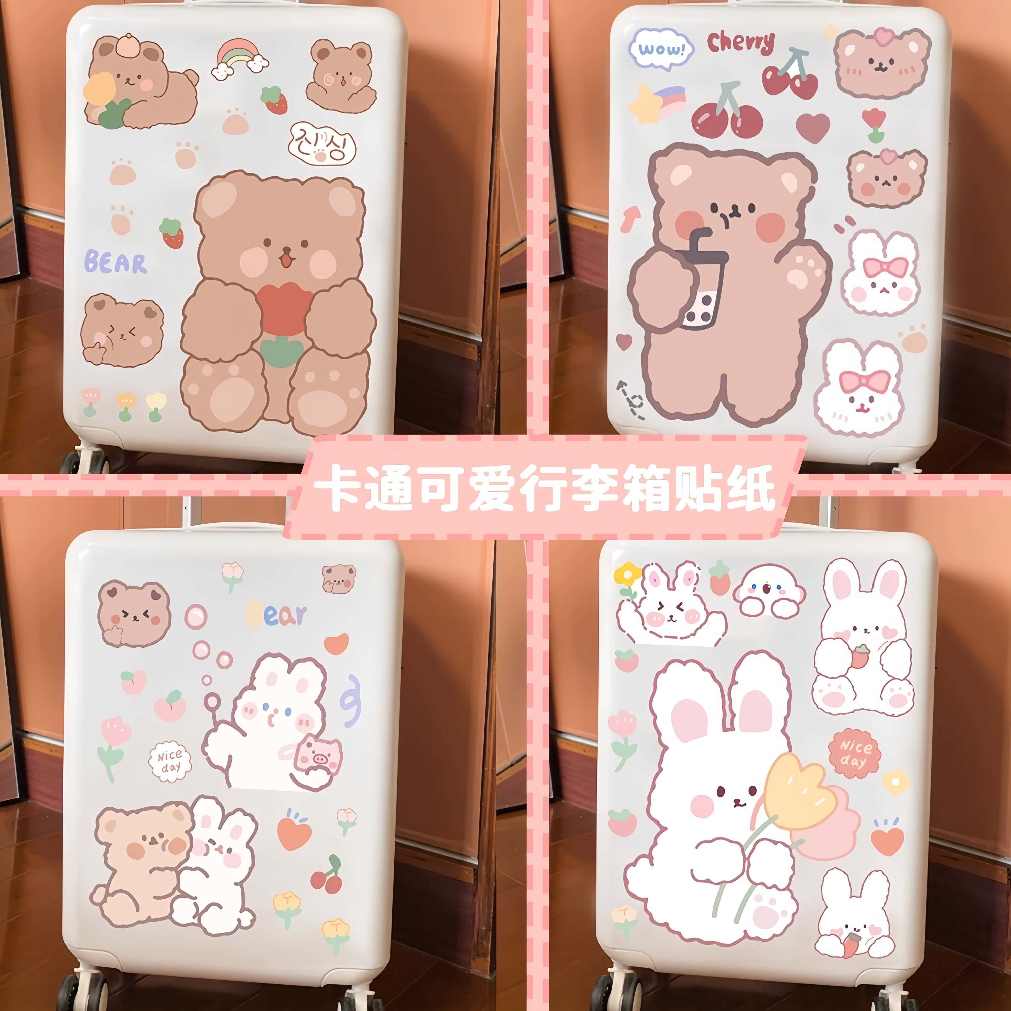 粉色卡通可爱小熊兔子拉杆箱装饰