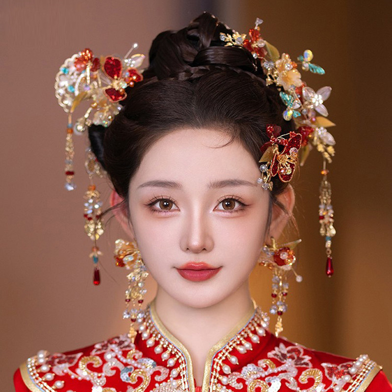 幸福新娘新中式小扇子发簪新娘发饰汉服古风旗袍出嫁秀禾仙气头饰