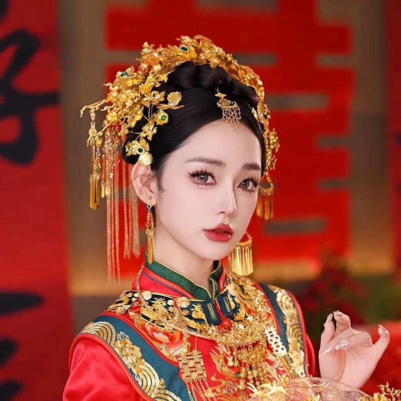 新款中式新娘头饰秀禾服龙凤褂汉服古风发饰古装结婚婚礼凤冠饰品