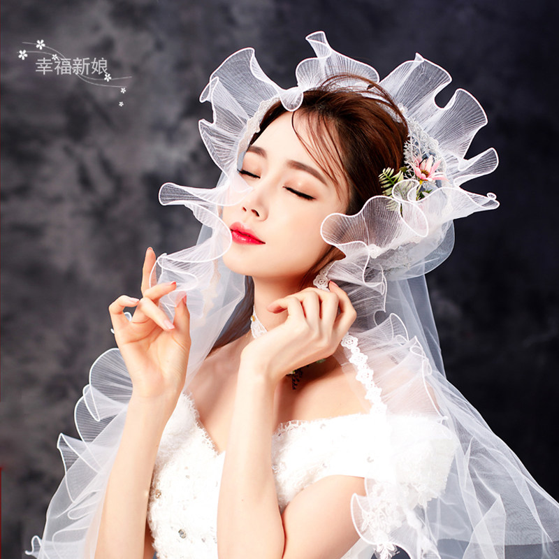 新娘婚纱头纱森系超仙蕾丝头饰唯美结婚旅拍婚礼摄影白纱网纱发饰