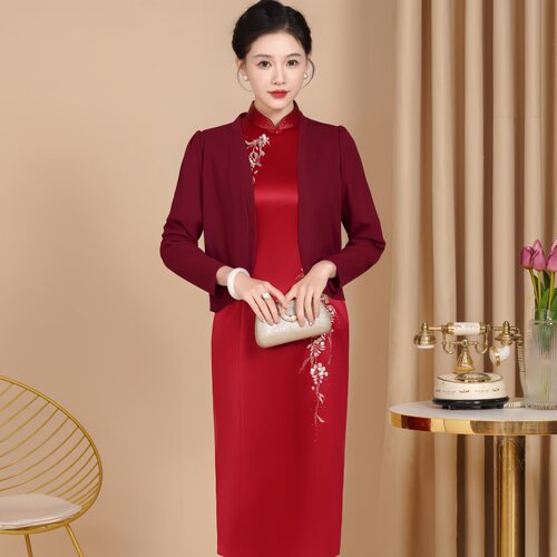 旗袍外套针织春薄开衫喜婆婆外搭