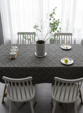 北欧风西餐桌布 波西米亚黑色台布艺长方形简约现代棉麻茶几轻奢