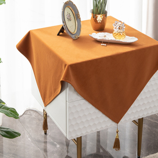 爱玛橙天鹅绒床头柜遮丑盖巾家用简约现代轻奢小方巾盖布坠子定制