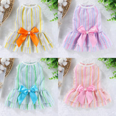 竖条纹蝴蝶裙子宠物猫咪狗狗春夏薄款 法斗柯基泰迪博美比熊衣服春