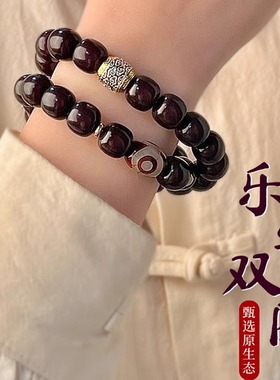 爆款乐安天然菩提根桶珠双圈手串精工猪肝色文玩盘玩佛珠文玩念珠