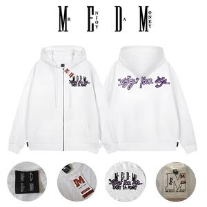 MEDM美式logo印花拉链连帽卫衣男春秋季潮流休闲宽松情侣帽衫外套