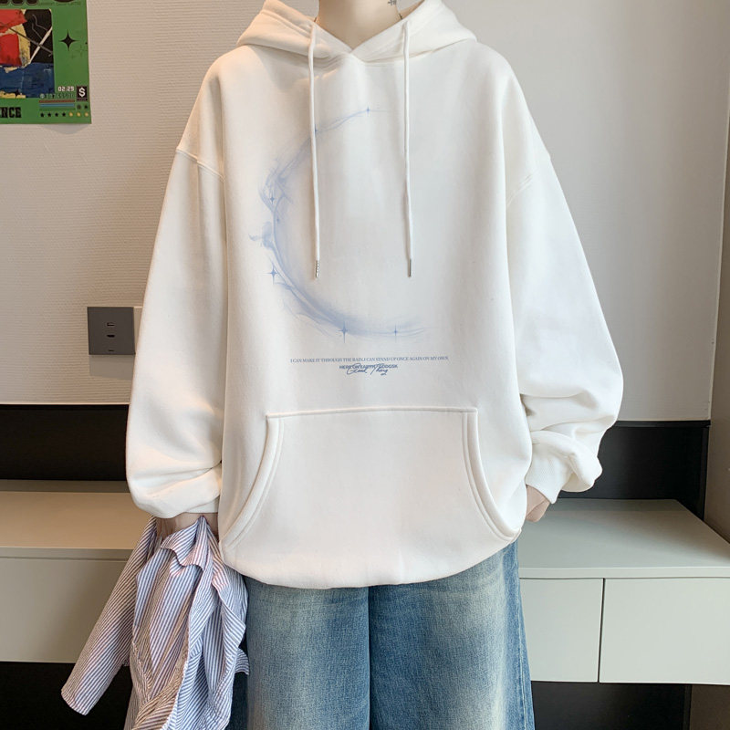 600G重磅纯棉卫衣男春秋季薄款印花连帽衫宽松情侣款大码外套潮流