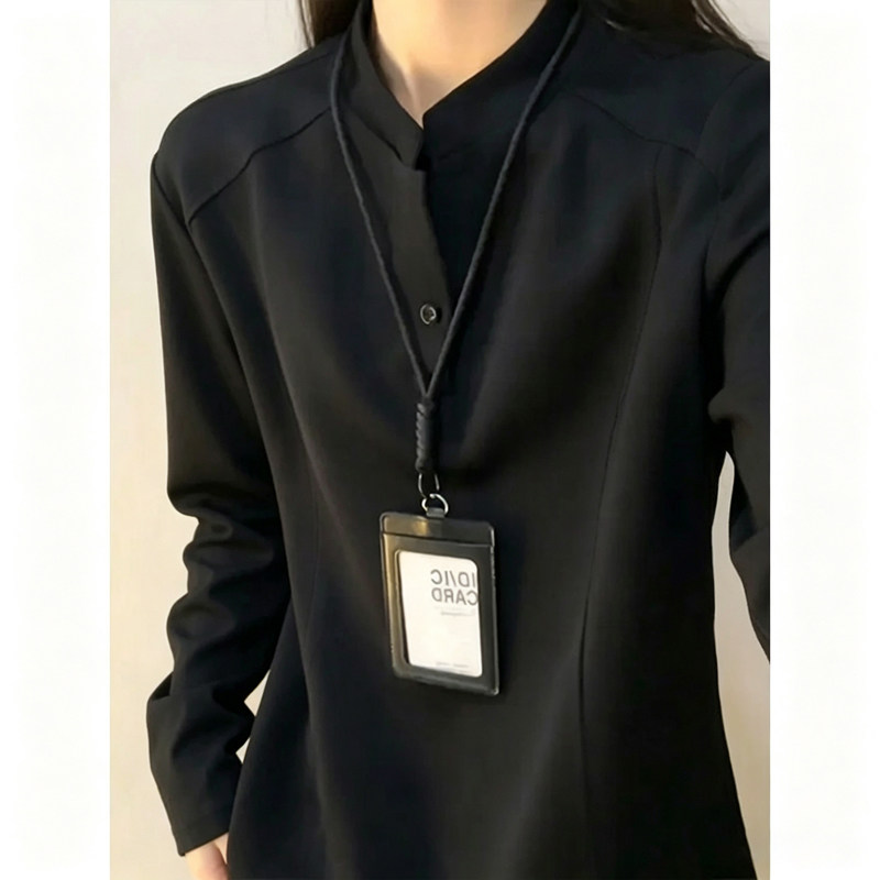 美式高街黑色亨利领正肩卫衣男款秋季青少年宽松长袖T恤情侣外套