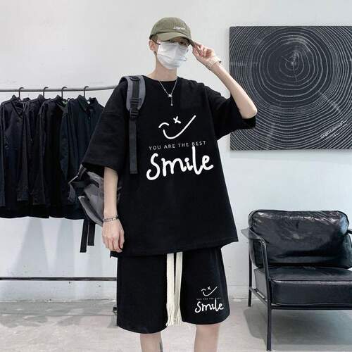 夏季薄款华夫格套装男青