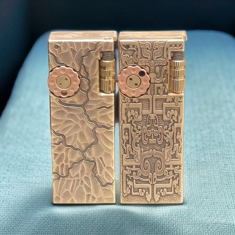 升级五代手工浮雕饕餮复古侧滑双油仓黄铜防风打火机高档男士礼品