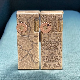 升级五代手工浮雕饕餮复古侧滑双油仓黄铜防风打火机高档男士礼品