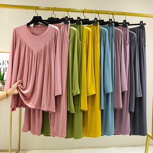 莫代尔长袖睡衣女大码宽松胖mm200斤家居服套装可外穿休闲两件套