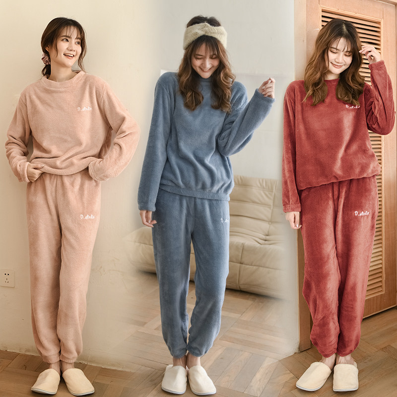 睡衣女秋冬两件套2022年新款加厚法兰绒休闲暖暖珊瑚绒家居服套装
