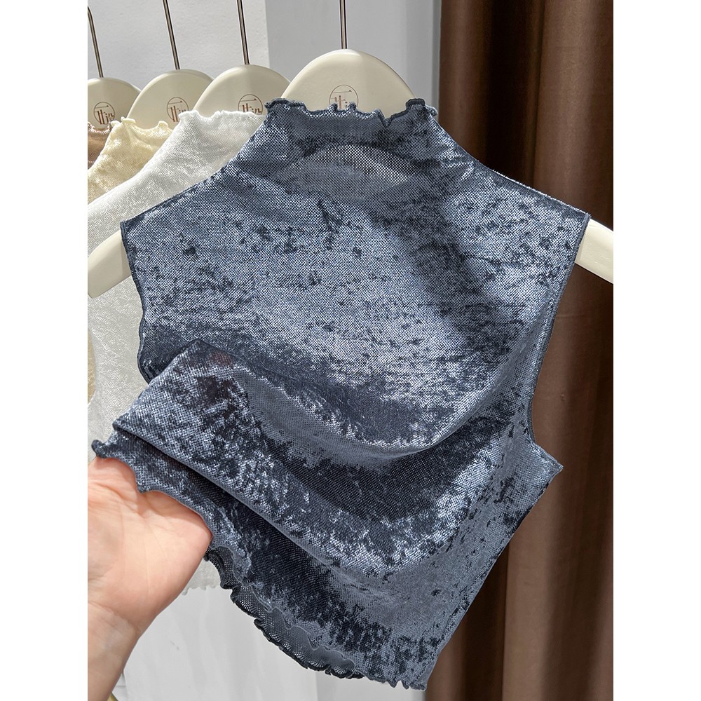 木耳花边金丝绒内搭打底衫薄款法式旗袍蓝色假领子百搭女高档秋冬