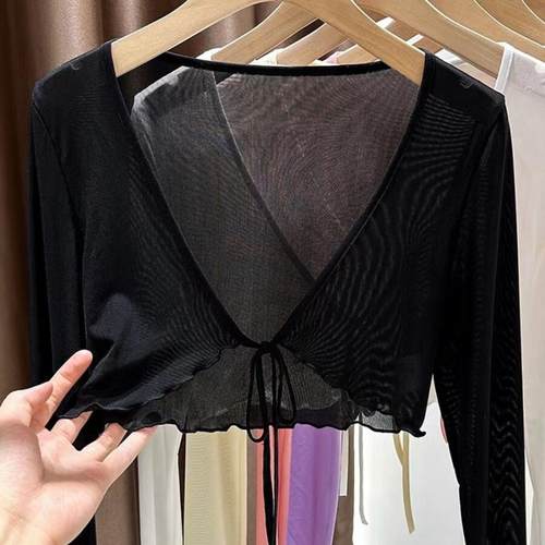 网纱罩衫冰丝防晒开薄款小