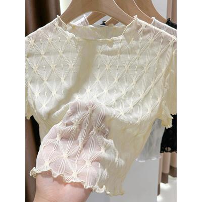 低领网纱蕾丝叠穿打底衫