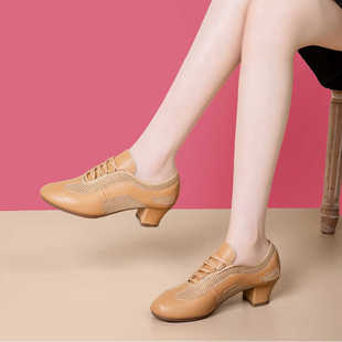 2025新款夏季软皮舞蹈鞋拉丁舞女鞋品牌专业舞鞋驼色爵士舞鞋高跟