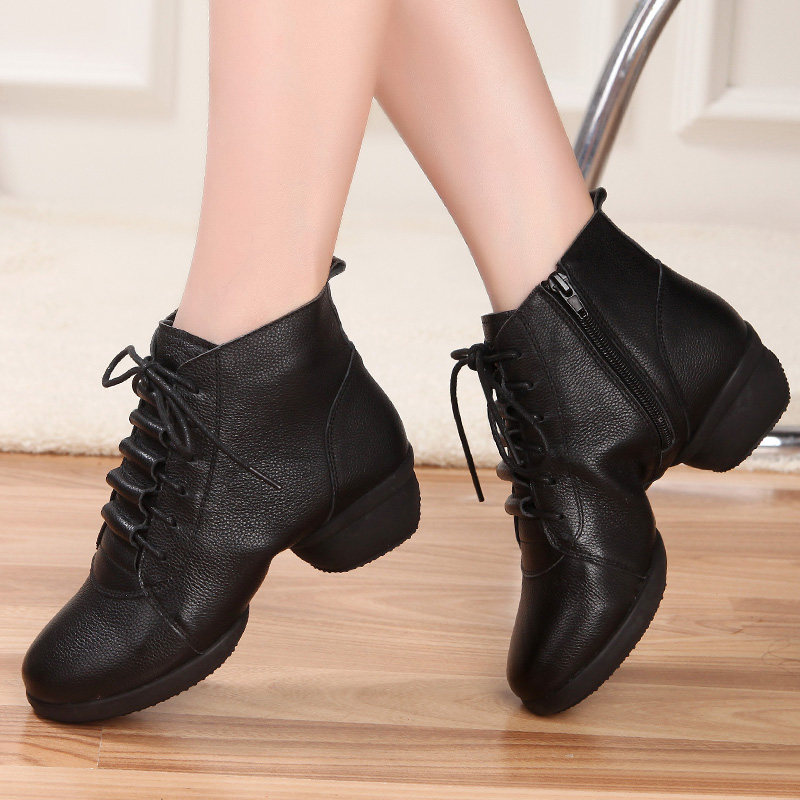 头层牛皮跳舞鞋四季新款广场舞鞋秋冬舞蹈鞋女软底中跟水兵现代舞