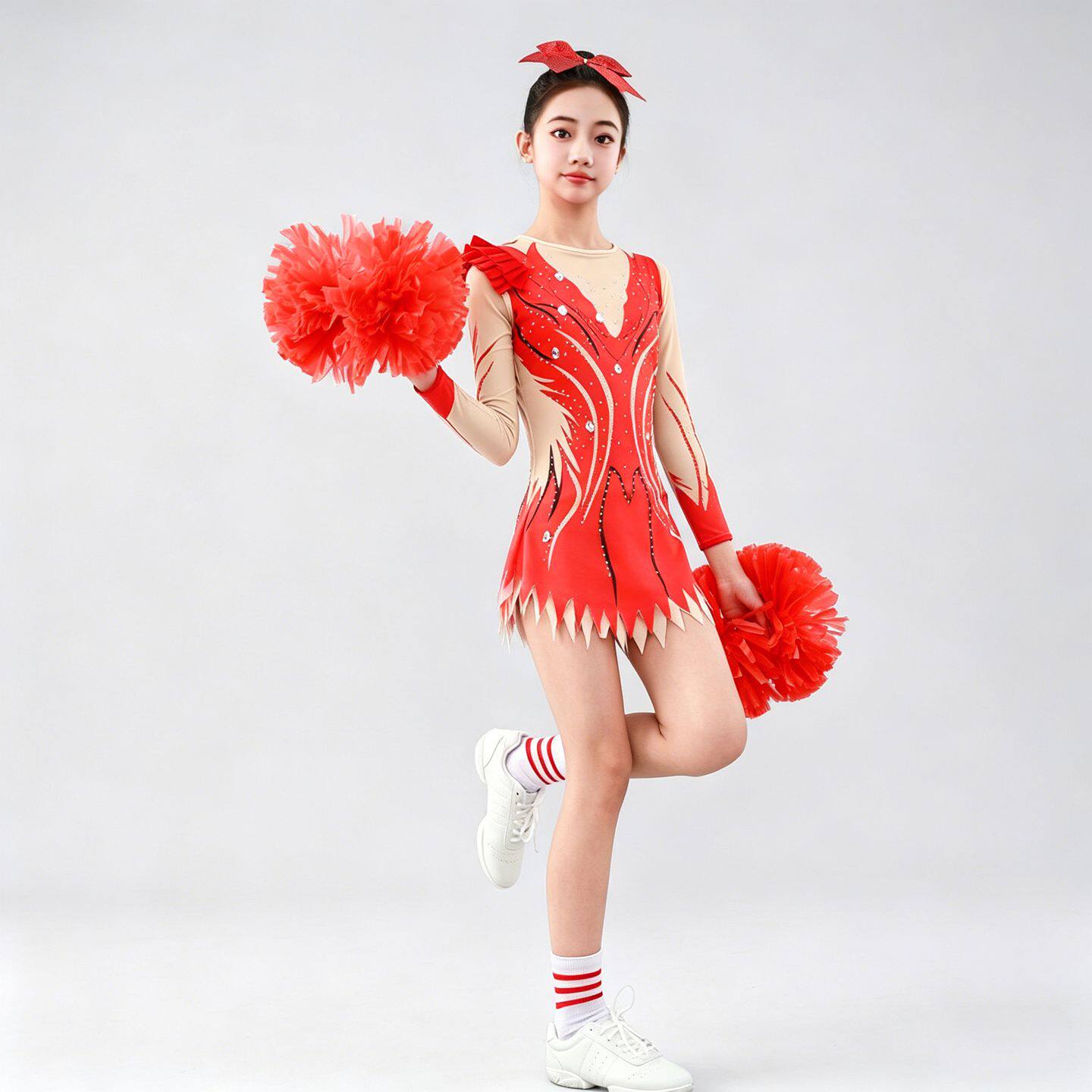 儿童啦啦队服红色演出比赛服