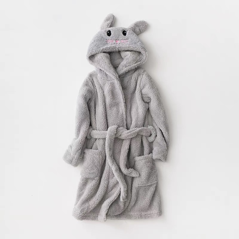 秋冬新款儿童卡通连体家居睡袍浴袍家居服男女童珊瑚绒长裤可外穿