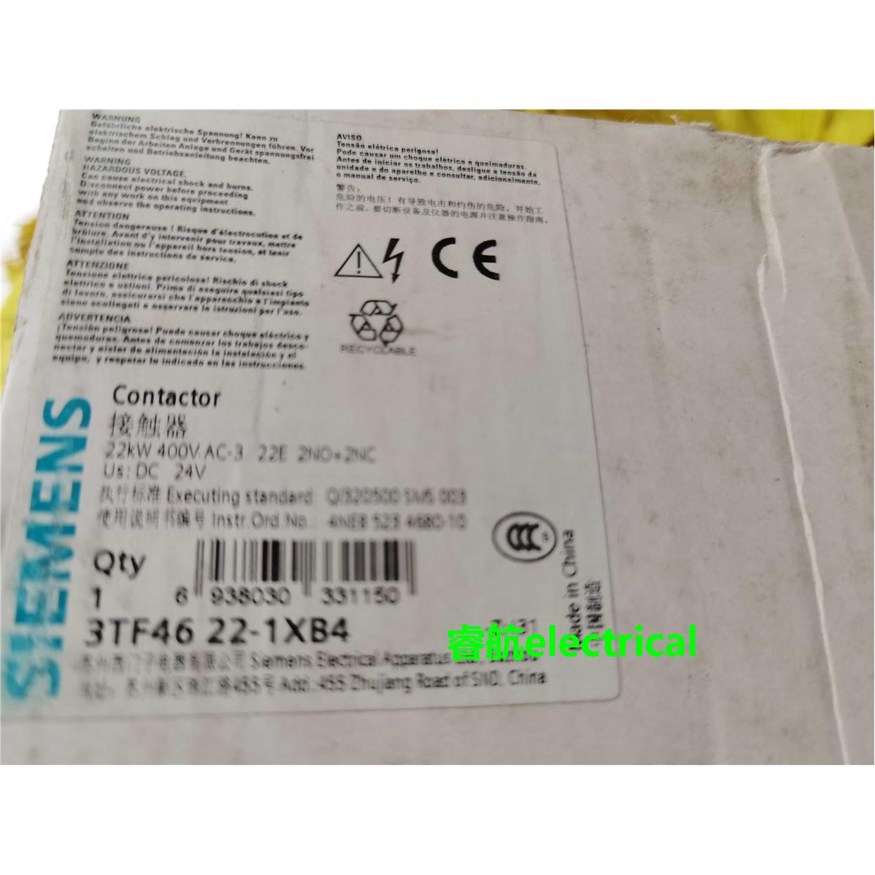 苏州西门子直流接触器3TF46 22-1XB4.22KW. DC24V.，原装议价$