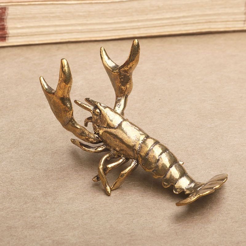 黄铜小龙虾创意摆件实心办公茶宠金属笔架桌面装饰水景工艺品
